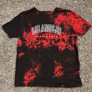 SHEIN Red and Black Tie-Dye Los Angeles Tee